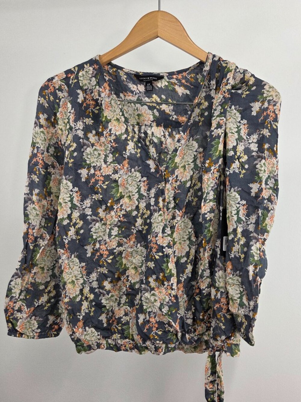 Lucky Brand Wrap Top Floral Surplice V Neck Long Sleeve Small Women’s NWT
